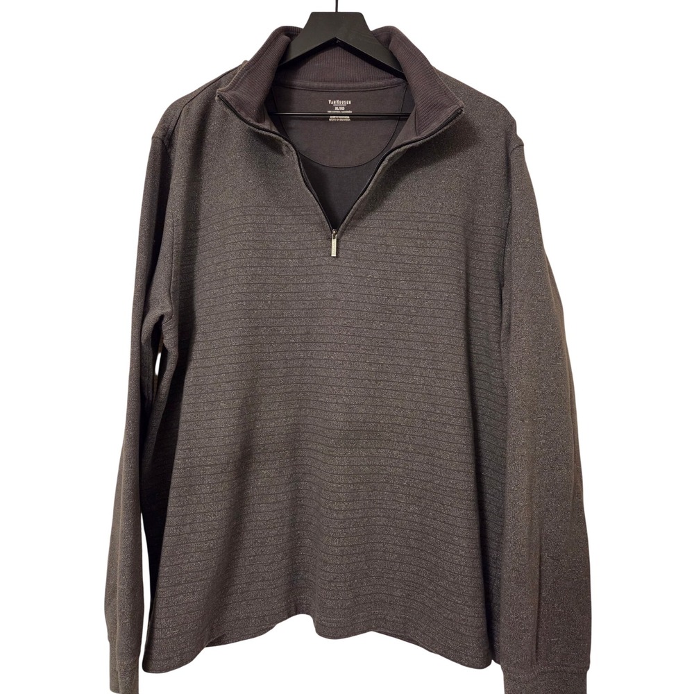 VAN HEUSEN Mens Gray Heathered Striped Quarter Zip Pullover Sweater XL